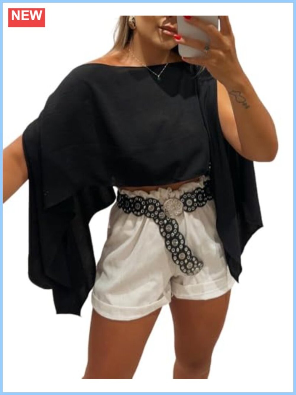 Women's Off Shoulder Top Batwing Slit Sleeve Blouse with Bandeau 2 Piece Set